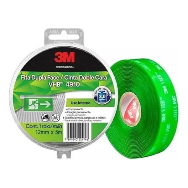 Cinta Doble Faz 3m / 12 Mm X 5mts Transparente Int / Ext