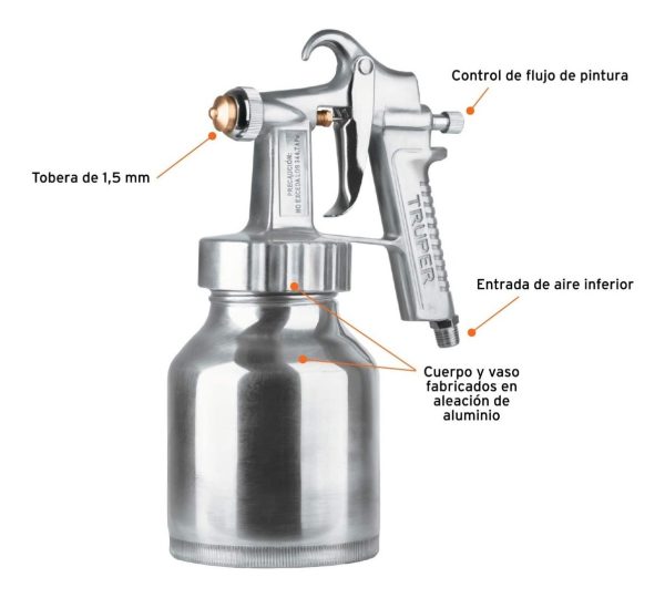 Pistola De Pintar Tarro Aluminio 1 Litro Profesional Truper - Imagen 2