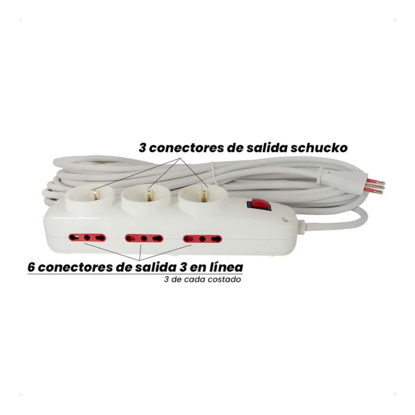 Alargue Zapatilla 3 Schuko + 6 Modular 3 Mts Conatel Kirkor - Imagen 5