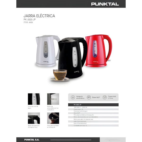 Jarra Electrica Punktal Pk3325 1.7 Litros 2200w Amv Color Ne - Imagen 2