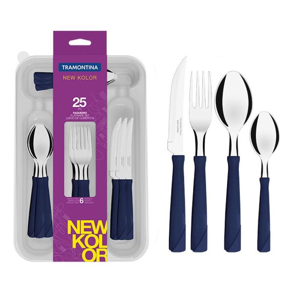 Juego De Cubiertos X 24 New Kolor Tramontina+bandeja - 13047