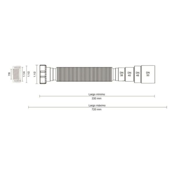 Sifón Cromado Universal Corrugado Hasta 72cm - Sas - Imagen 3