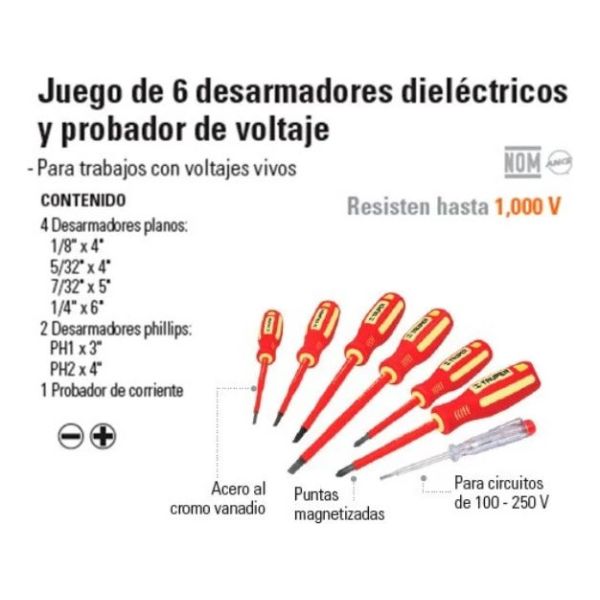 Maletín Juego 6 Destornilladores Electricista 1000v Truper - Imagen 3