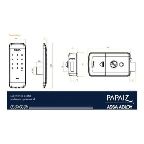 Cerradura Papaiz Electronica De Apoyo Smart Lock Sl120 - Imagen 4