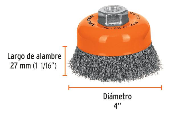 Carda De Copa Alambre Ondulado 4' Para Esmeri Truper - 11529 - Imagen 4