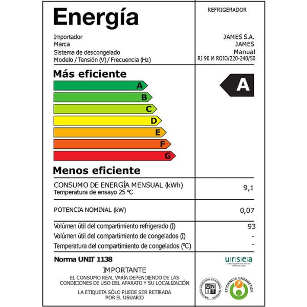 Frigobar James Rj 90 M Rojo 102 L Kirkor - Imagen 3