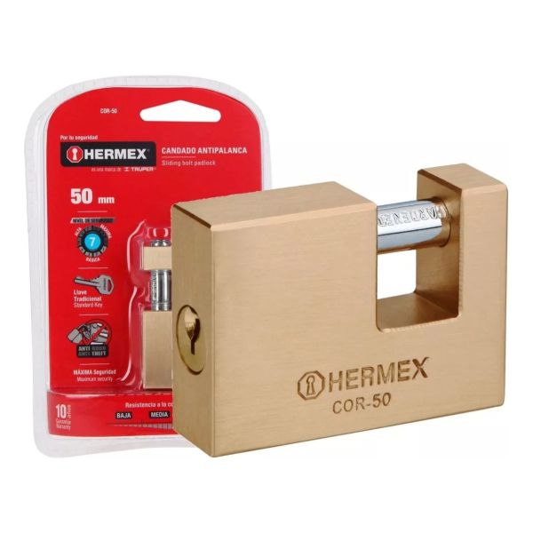 Candado Seguridad Anti Palanca Bronce 50mm Hermex Cor-50 Col