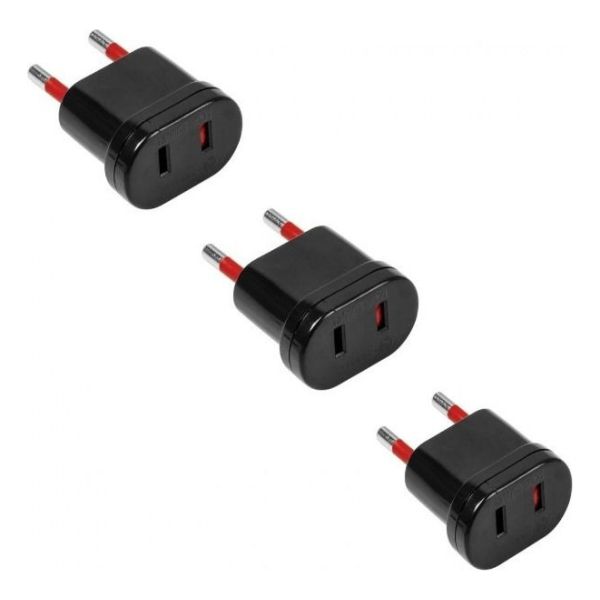 Adaptador Conatel Ficha Americana Negro Pack X 3 Kirkor