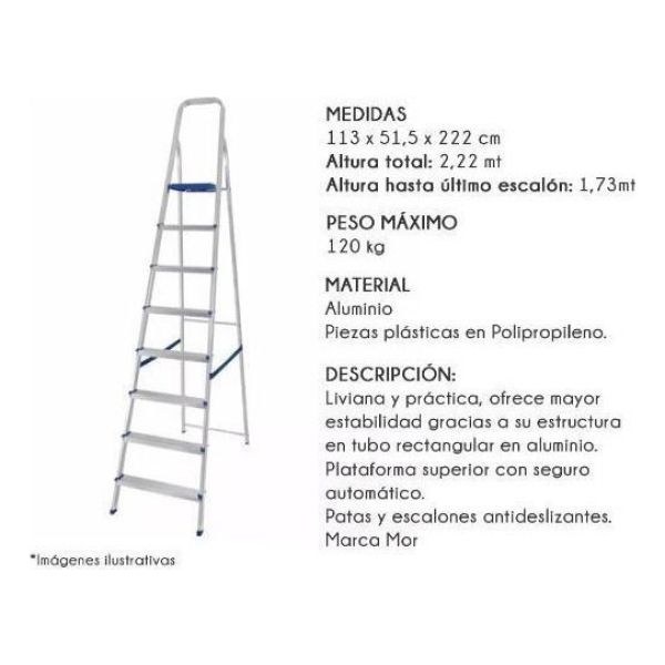 Escaleras Aluminio Escalera 8 Escalones 1.73 Mts Marca Kirko - Imagen 2