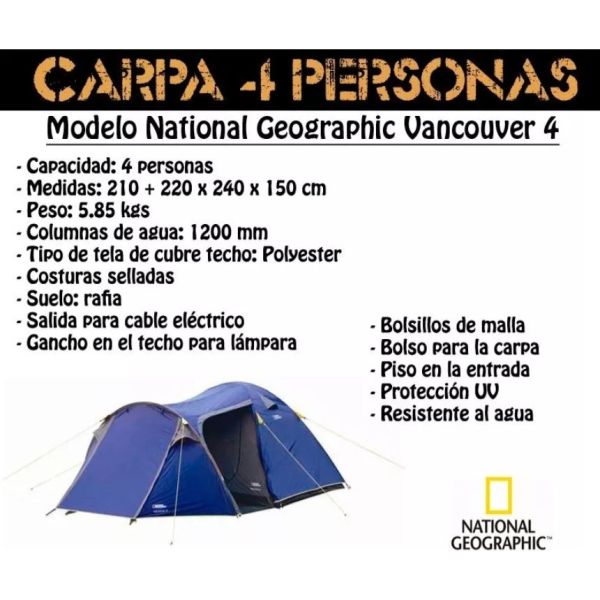 Carpas Camping National Geographic 4p Vancouver Iv Kirkor - Imagen 2