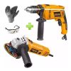 Kit Taladro Percutor 650w + Amoladora 710w + Guantes + Lente