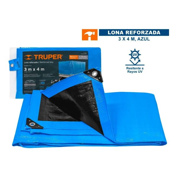 Lona Multiuso Truper Lt-34z Impermeable De 3m X 4m Color Azu