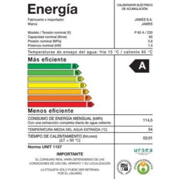 Calefón Termotanque James 60 L Acero Cilíndrico, Horizontal - Imagen 2