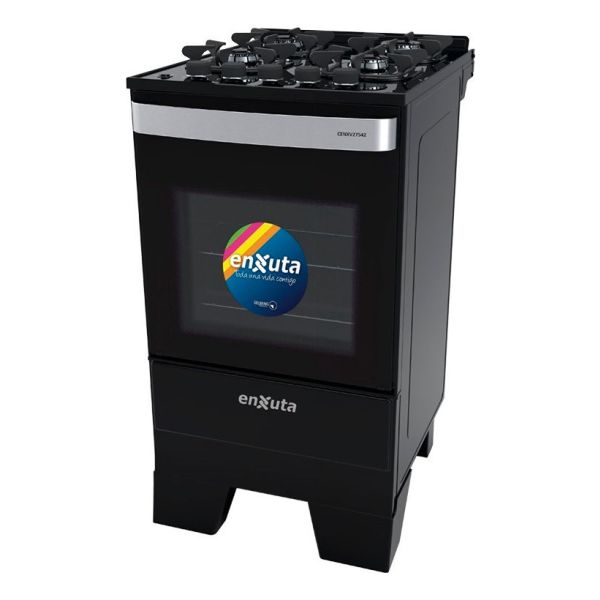 Cocina Supergas 4h Enxuta Negra Con Mesada De Vidrio