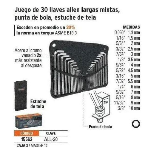 Llaves Allen Truper Juego 30 Piezas Estuche Plástico All-30 - Imagen 2