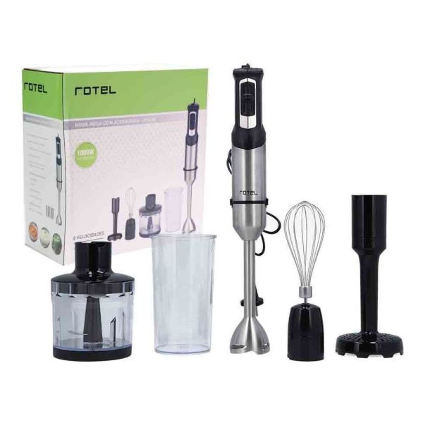 Mixer Rotel 1000w Inox 4 Accesorios + Vaso Doble Cuchilla