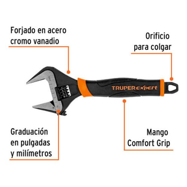 Llave Ajustable Boca Ancha 8'' Truper 101034 Kirkor - Imagen 2