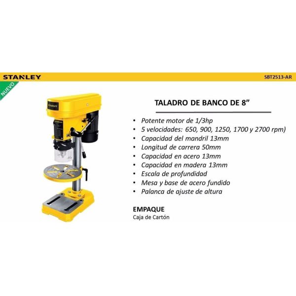 Taladro De Banco 13mm Stanley Sbt2513 250w 5 Velocid Kirkor - Imagen 2