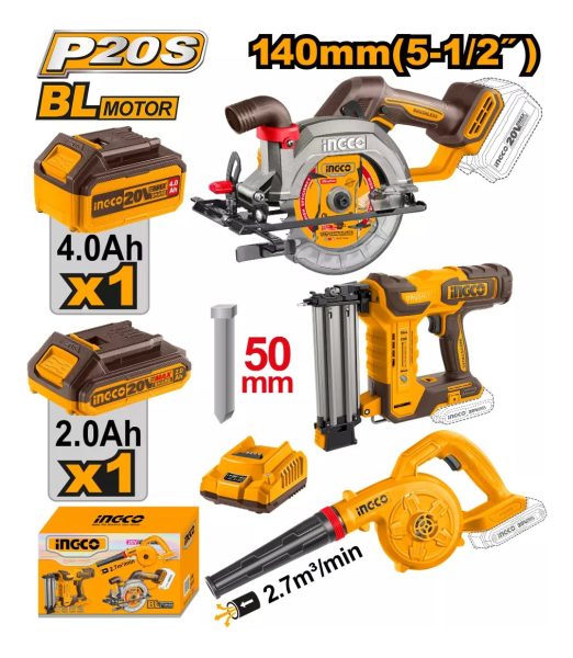 Kit Sierra Circular + Clavadora + Sopladora 20v Ingco Cosli - Imagen 2