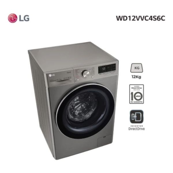 Lavasecarropas LG Frontal Inverter 12kg Wd12vvc4s6c Kirkor - Imagen 3