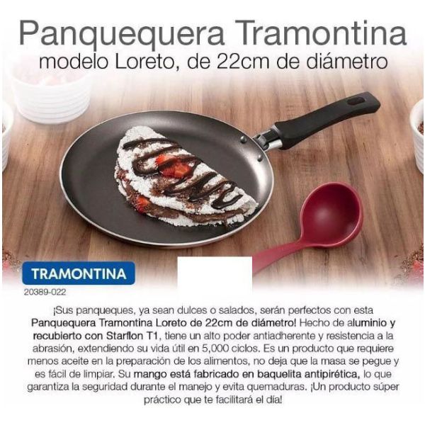 Panquequera Sarten Tramontina Teflon Antiadherente 22cm Negr - Imagen 5