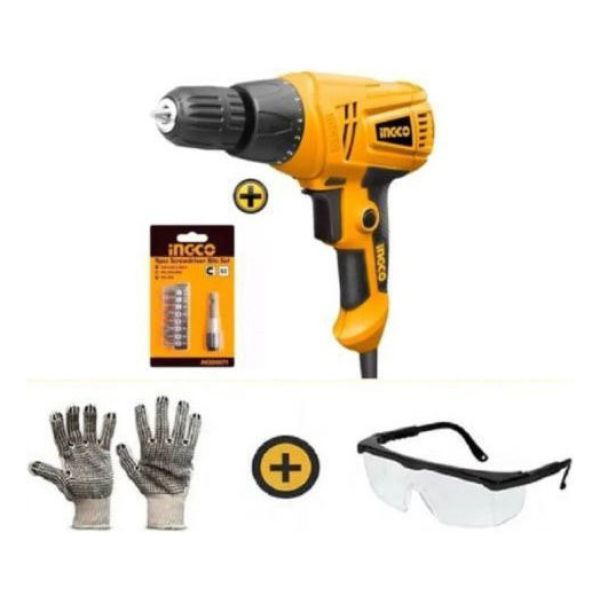 Taladro Atornillador Ingco Eléctrico 10 Mm 280w + Puntas Kir