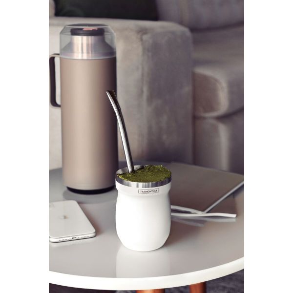 Mate Tramontina Blanco En Acero Inoxidable 240ml Kirkor - Imagen 2