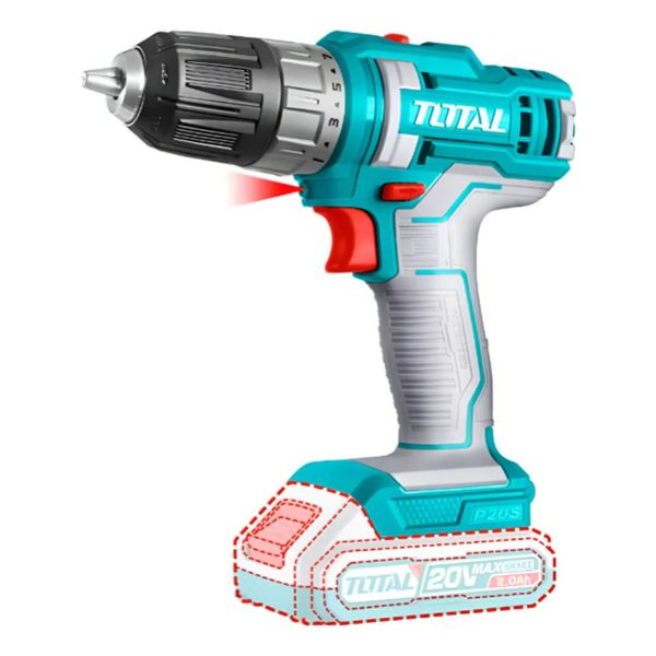 Taladro Atornillador Inalámbrico Total 20v, Mandril 10mm, 45