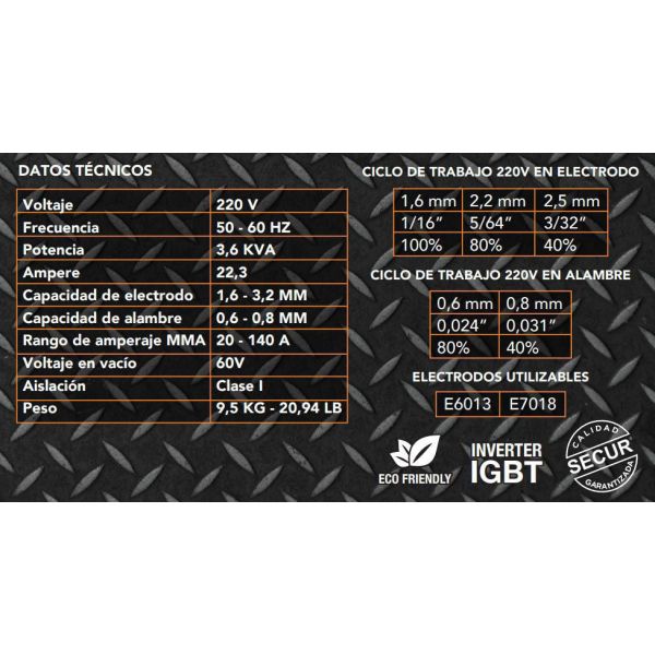 Soldadora Inverter Mig Y Electrodo 140a Secur Profesional - Imagen 2