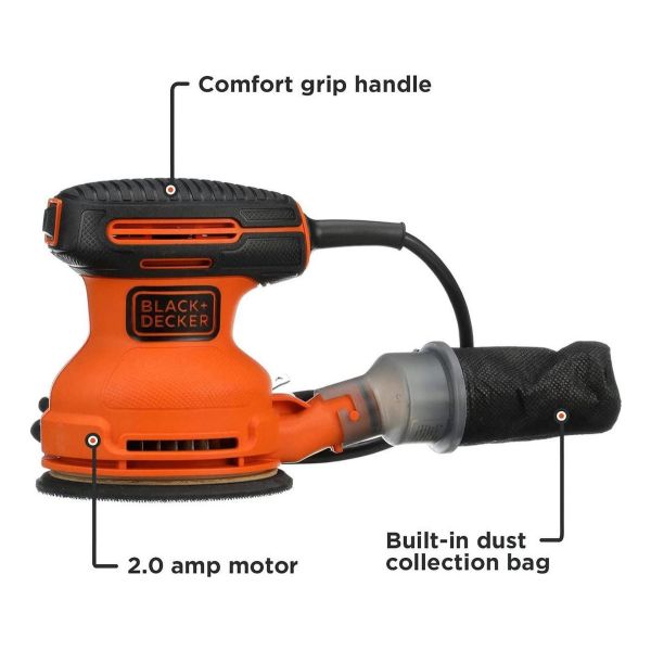 Lijadora Roto Orbital Black + Decker + Set De 10 Lijas 125mm - Imagen 3