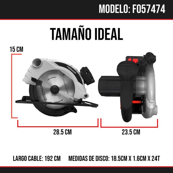 Sierra Circular 180mm 7  1/4  1400w Profesional Con Disco - Imagen 2