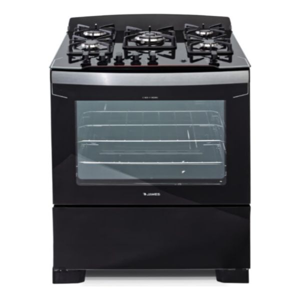 Cocina James C 805 V Negro Mesada Vidrio 5 Hornallas Kirkor - Imagen 2