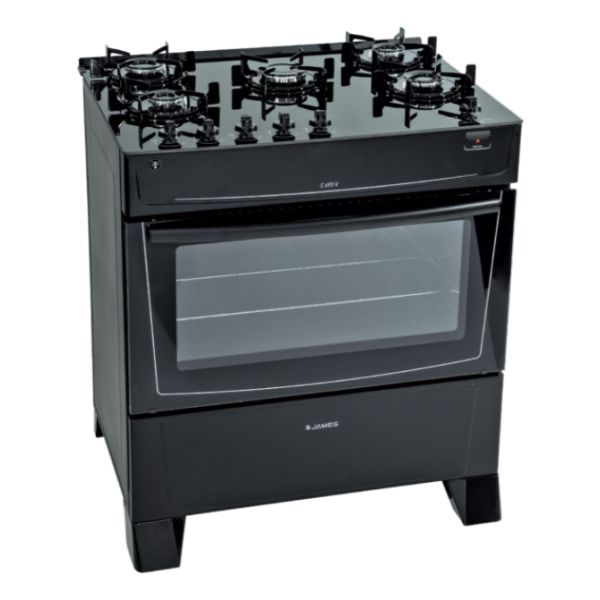 Cocina James C 695 V Negra 5 Hornallas Mesa Vidrio Kirkor