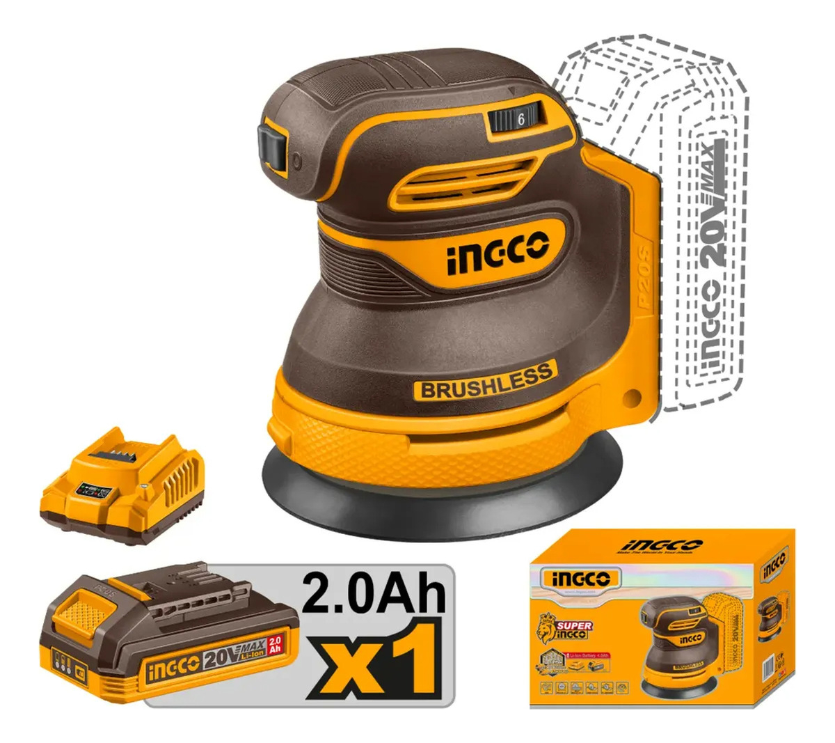 Lijadora Roto Orbital Bateria Ingco 20v 5 Lijas Accesorios - Imagen 3