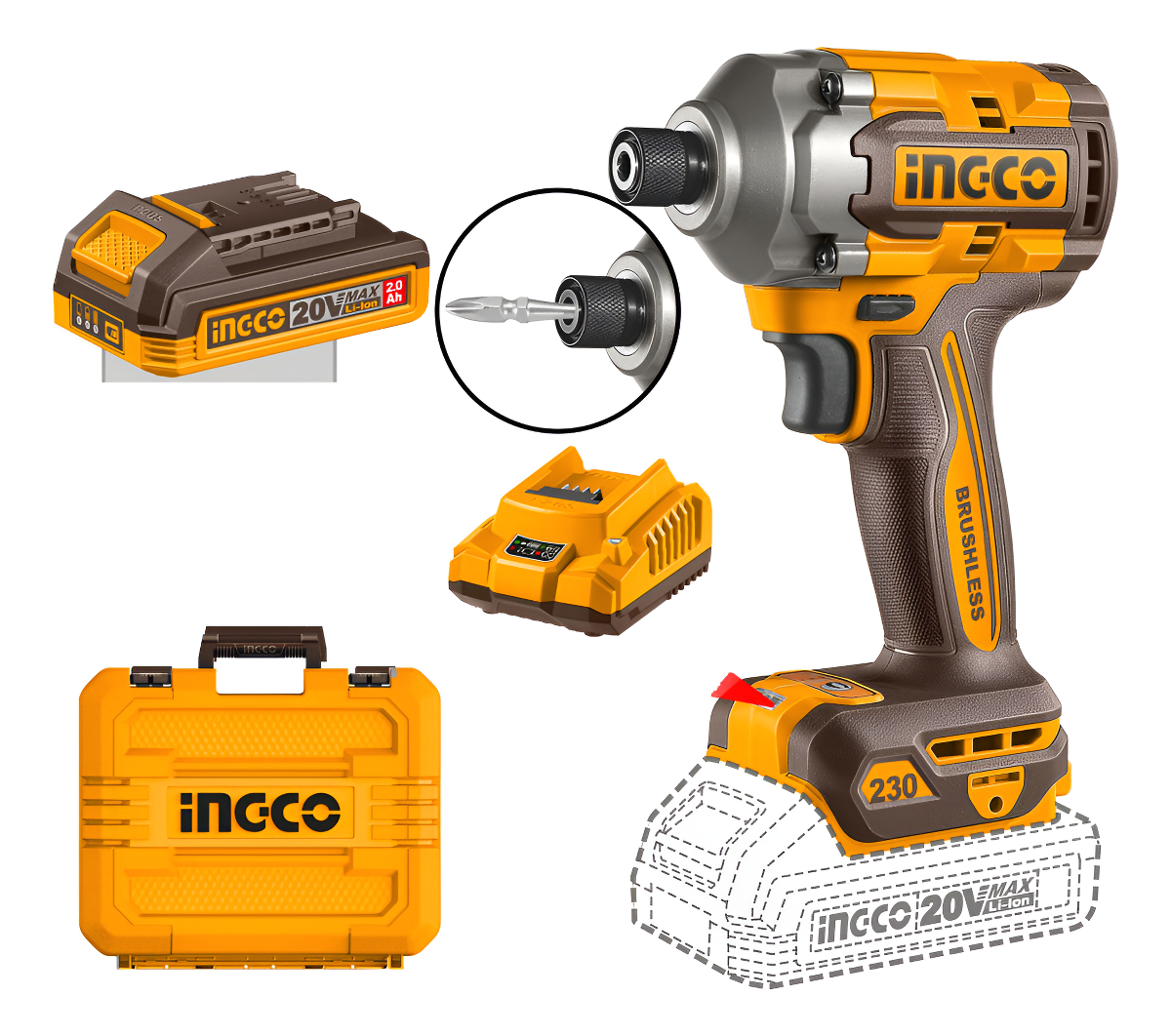 Atornillador De Impacto C/2baterias 20v Cargador 2 Puntas Y