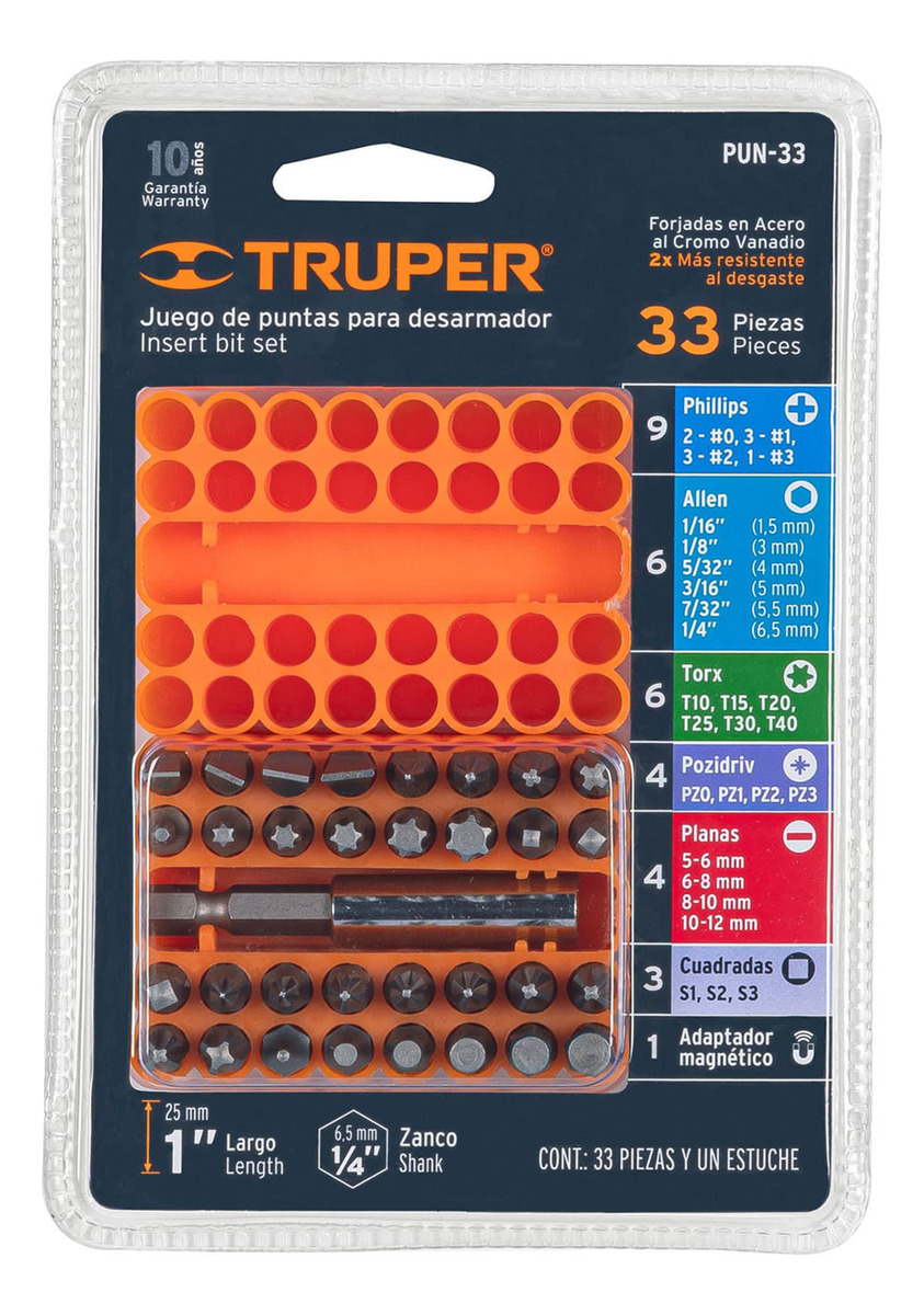 Juego De Puntas Mixtas 1 33 Piezas En Organizador Pun-33 - Imagen 3