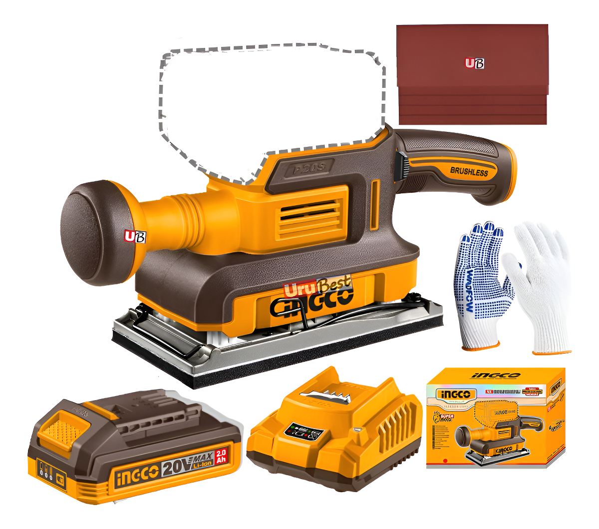 Lijadora Orbital Bl Con Batería Y Carg 20v Ingco Cfsli2031