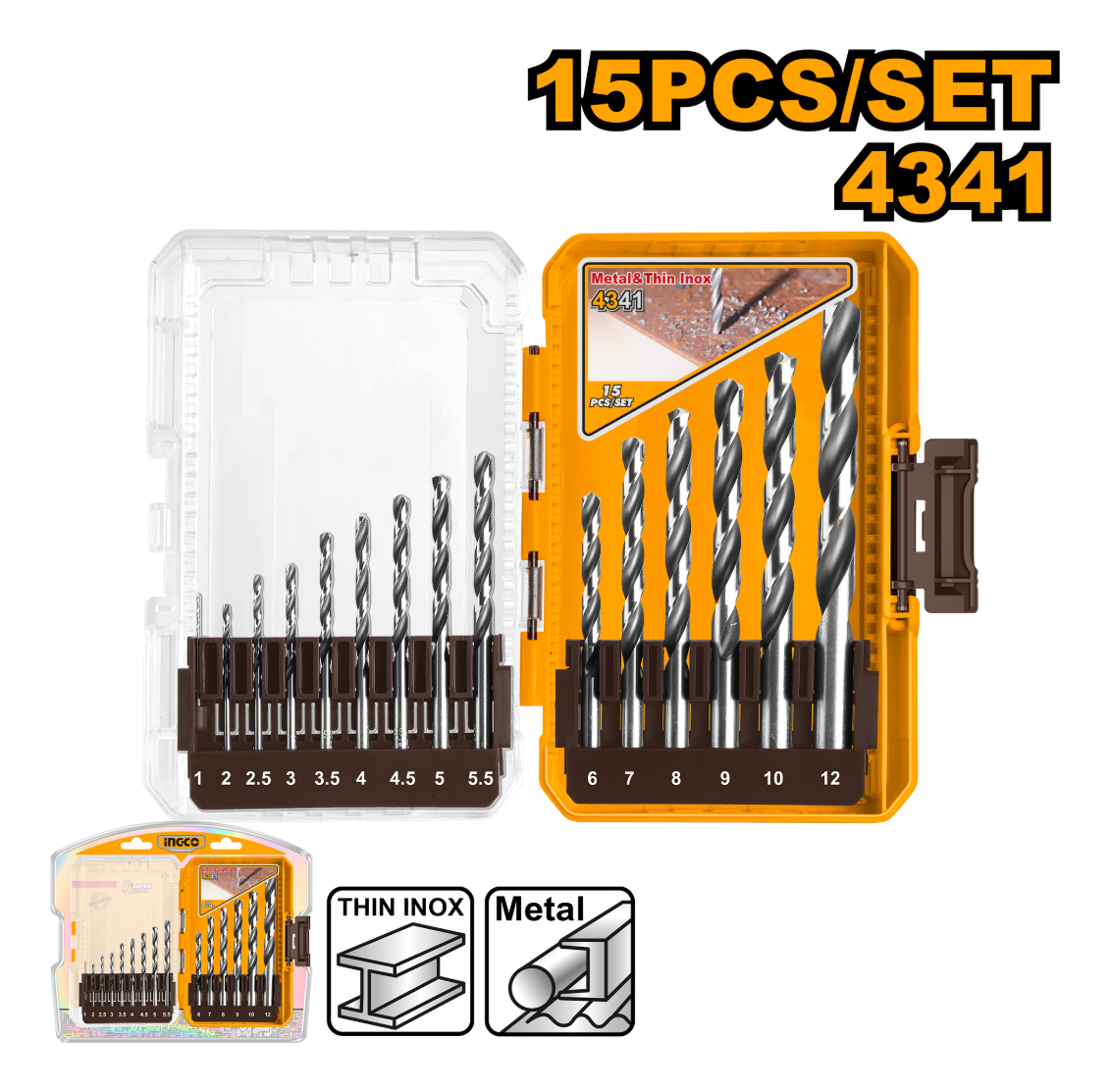 Set De 15 Mechas Para Metal Hss 4341 Ingco Akdl51506 - Imagen 2