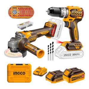 Combo Ingco Atornillador Percutor + Amoladora 20v + Accesori