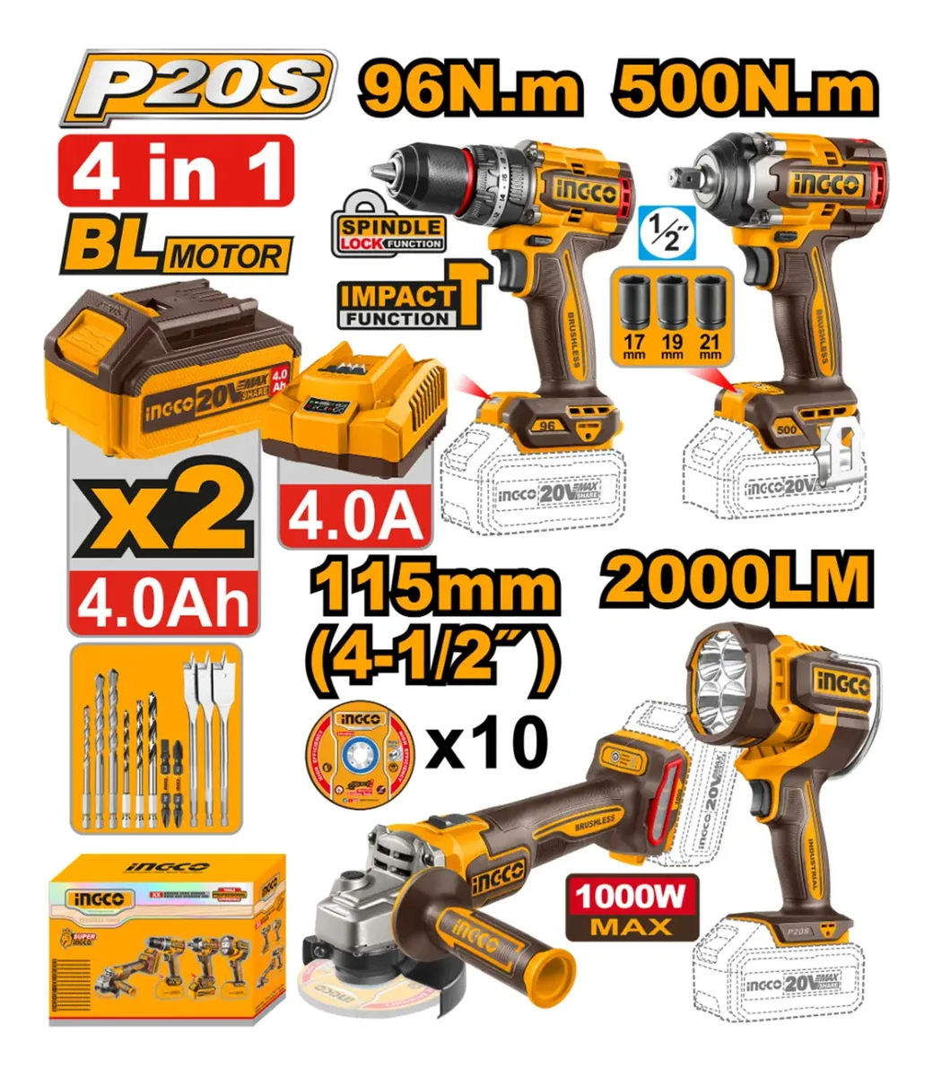 Kit Ingco 4 Herramientas A Baterias 20v Cosli241292 - Imagen 4