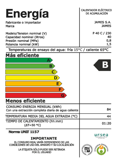 Termotanque Eléctrico James Cilíndrica Cobre Convenciona 40l - Imagen 2