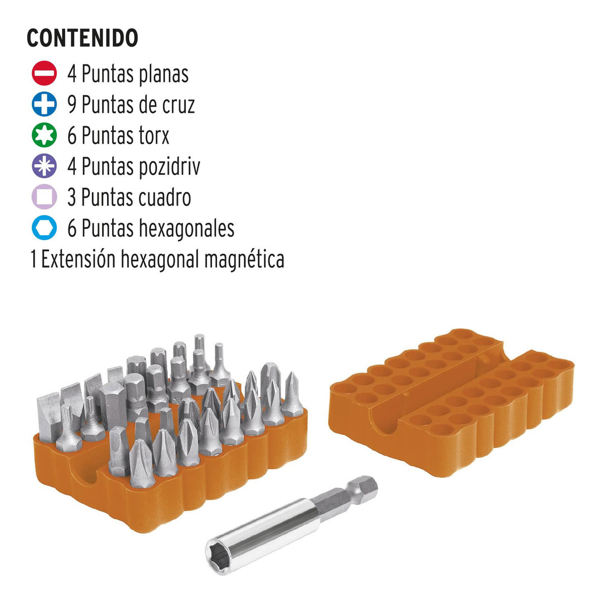 Juego De Puntas Mixtas 1 33 Piezas En Organizador Pun-33 - Imagen 2