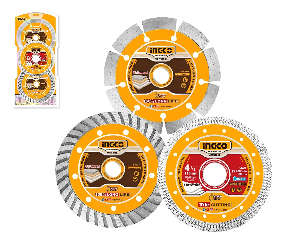 Set X 3 Discos 115mm 4 1/2 Ceramica Multiuso Ingco Dmd063115