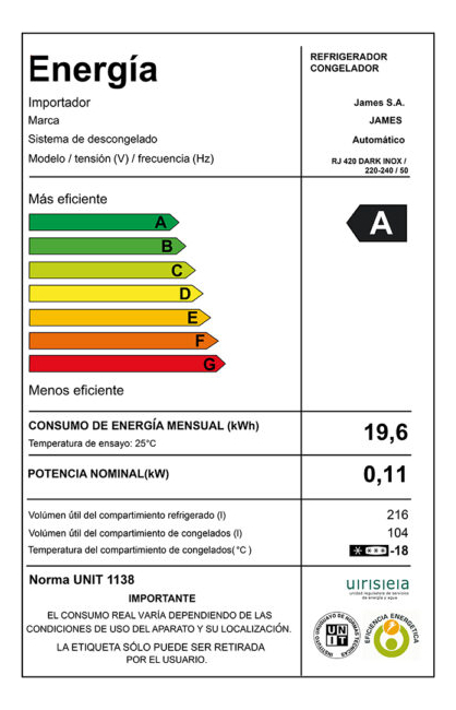 Heladera Refrigerador James Rj 420 Dark Inox 352 L - Imagen 3