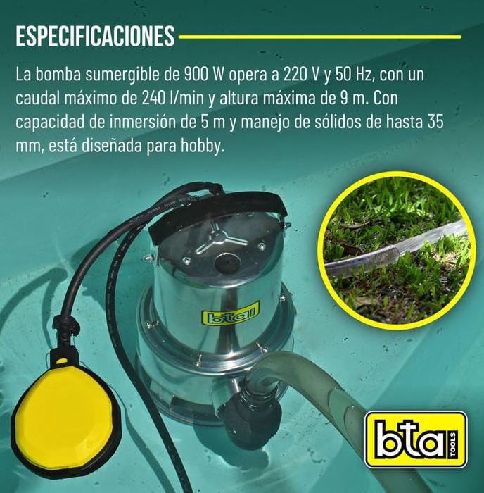 Bomba Sumergible Bta 195090 Agua Sucia 900w 240l/min Acero Inoxidable - Imagen 4