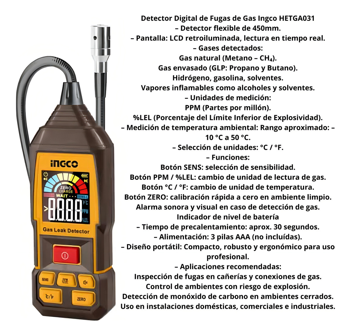 Detector Medidor Digital Fugas De Gas Butano Propano Metano - Imagen 3