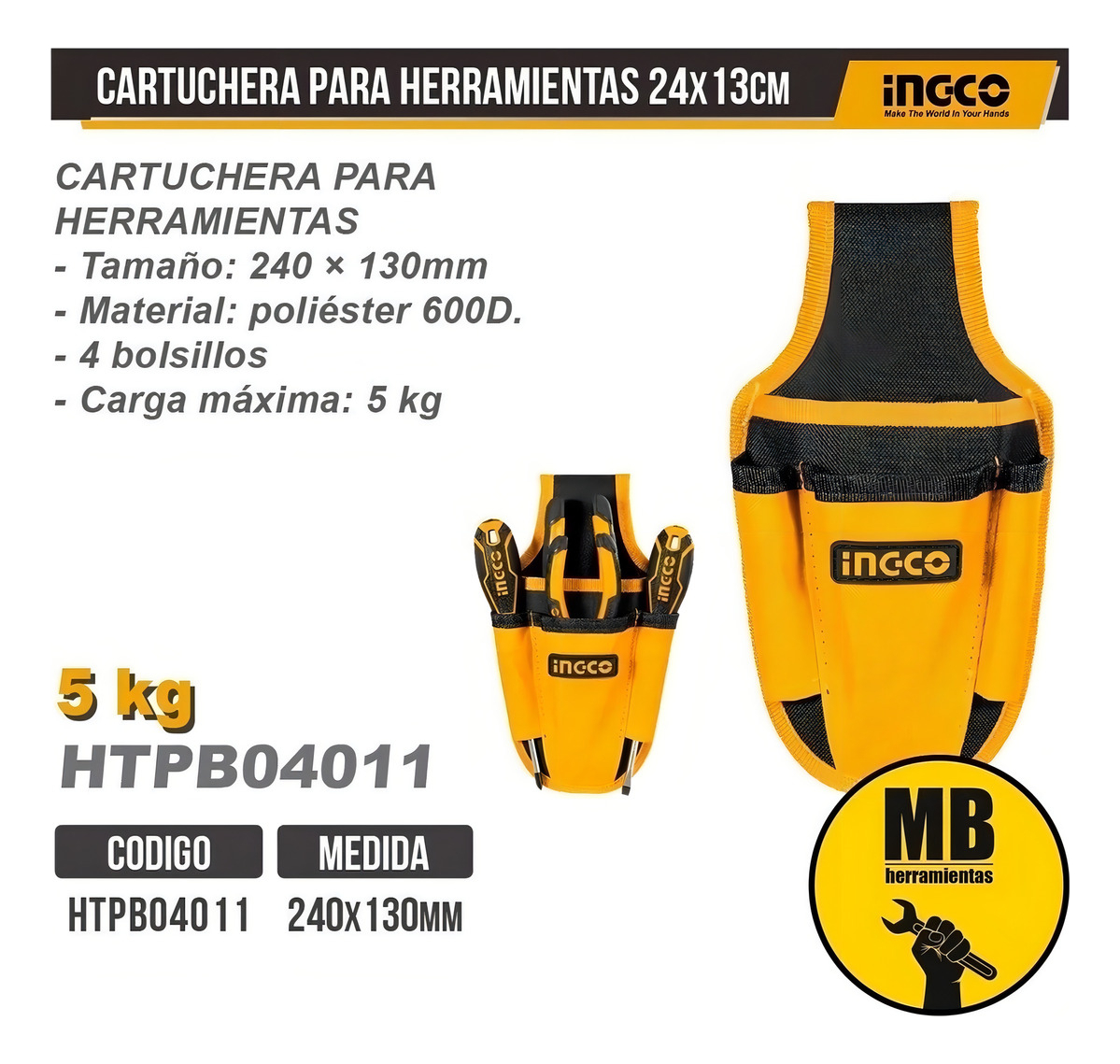 Canana Porta Herramientas Ingco 240x130mm Htbp04011 Febo - Imagen 7