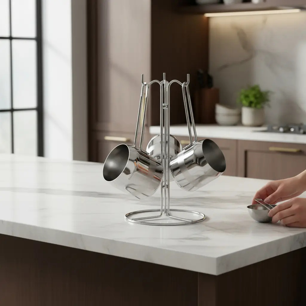 Jarrito Acero Inox Para Cafe Turco X 3 + Soporte Evimsaray - Imagen 2