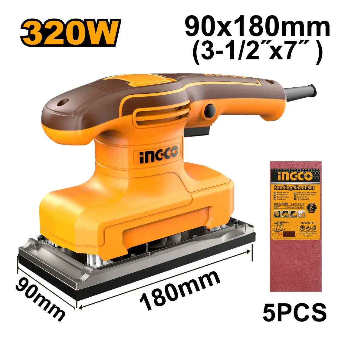 Lijadora Orbital Electrica 320w + 5 Lijas Ingco Fs3216 - Imagen 2