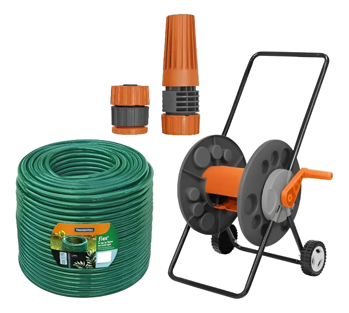 Manguera Tramontina 50m + Enrollador Con Ruedas + 2 Acoples